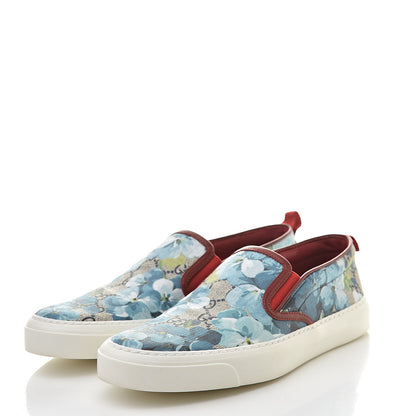Gucci GG Supreme Monogram Blooms Womens Slip On Sneakers 38 Beige Blue Navy Red 3 of 8