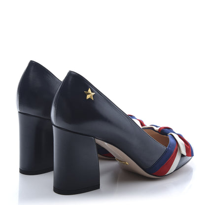 Gucci Malaga Kid Web Bow Pumps 38.5 Navy 4 of 9