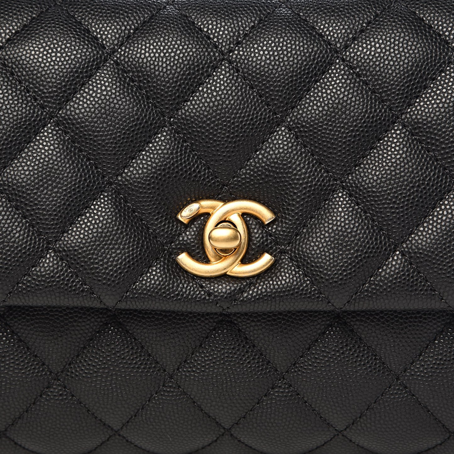 Caviar Lizard Embossed Quilted Mini Coco Handle Flap Black