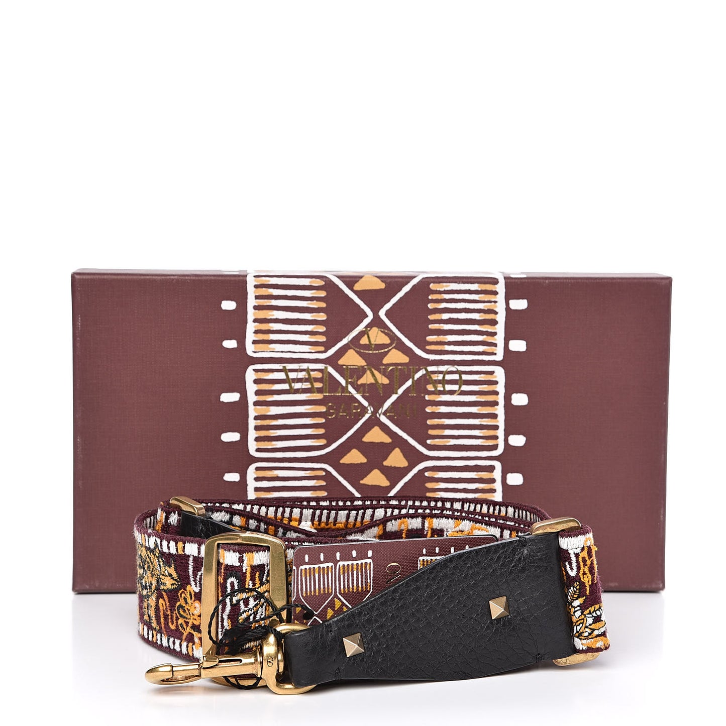 Canvas Embroidered Safari Rockstud Guitar Strap Rubin Ocra Black