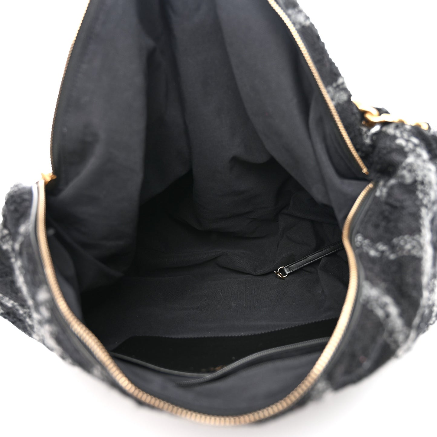 Tweed Maxi Chain Hobo Black Gray