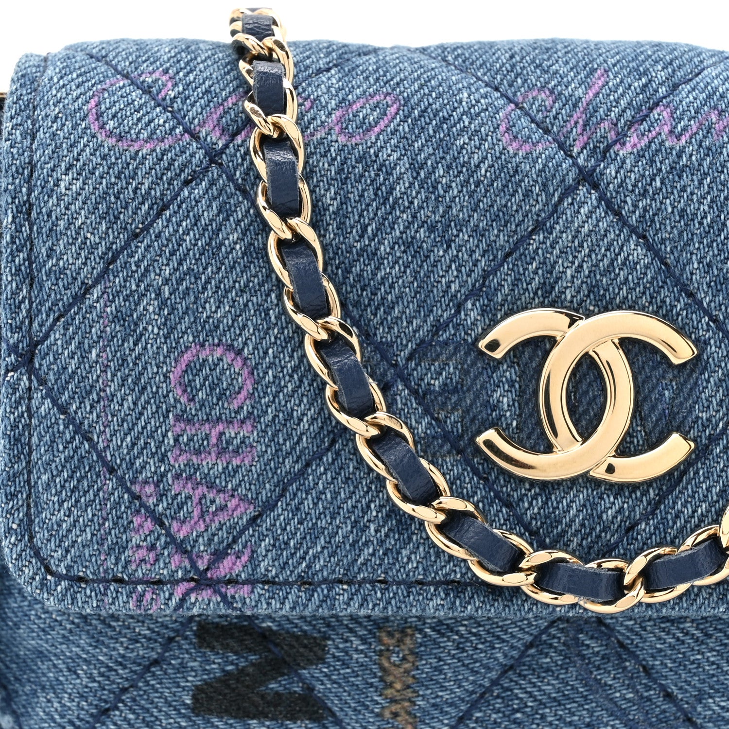 Chanel Denim Quilted Denim Mood Clutch With Chain Blue Multicolor 8 of 11