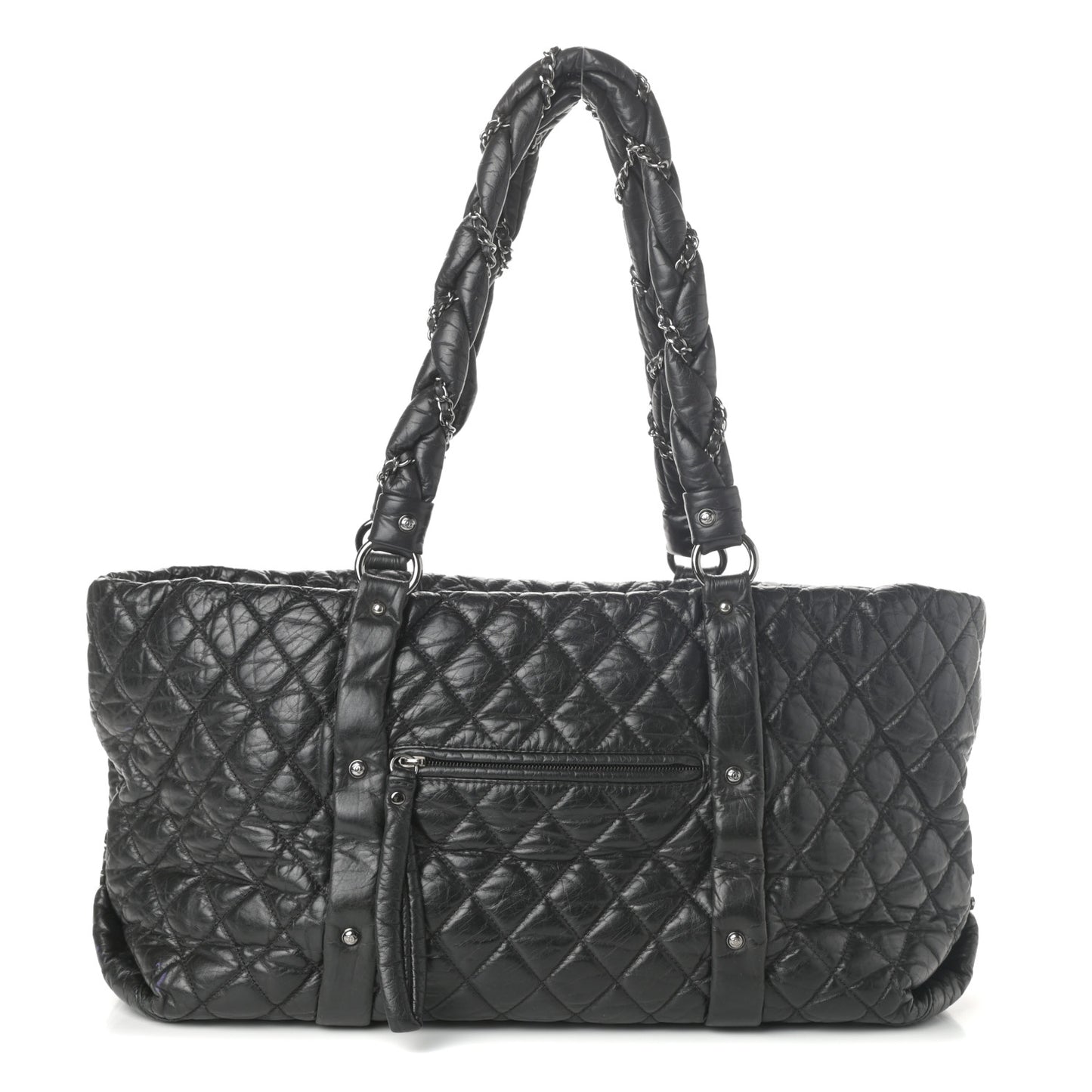 Distressed Lambskin Vintage Ligne Lady Braid XL Tote Black