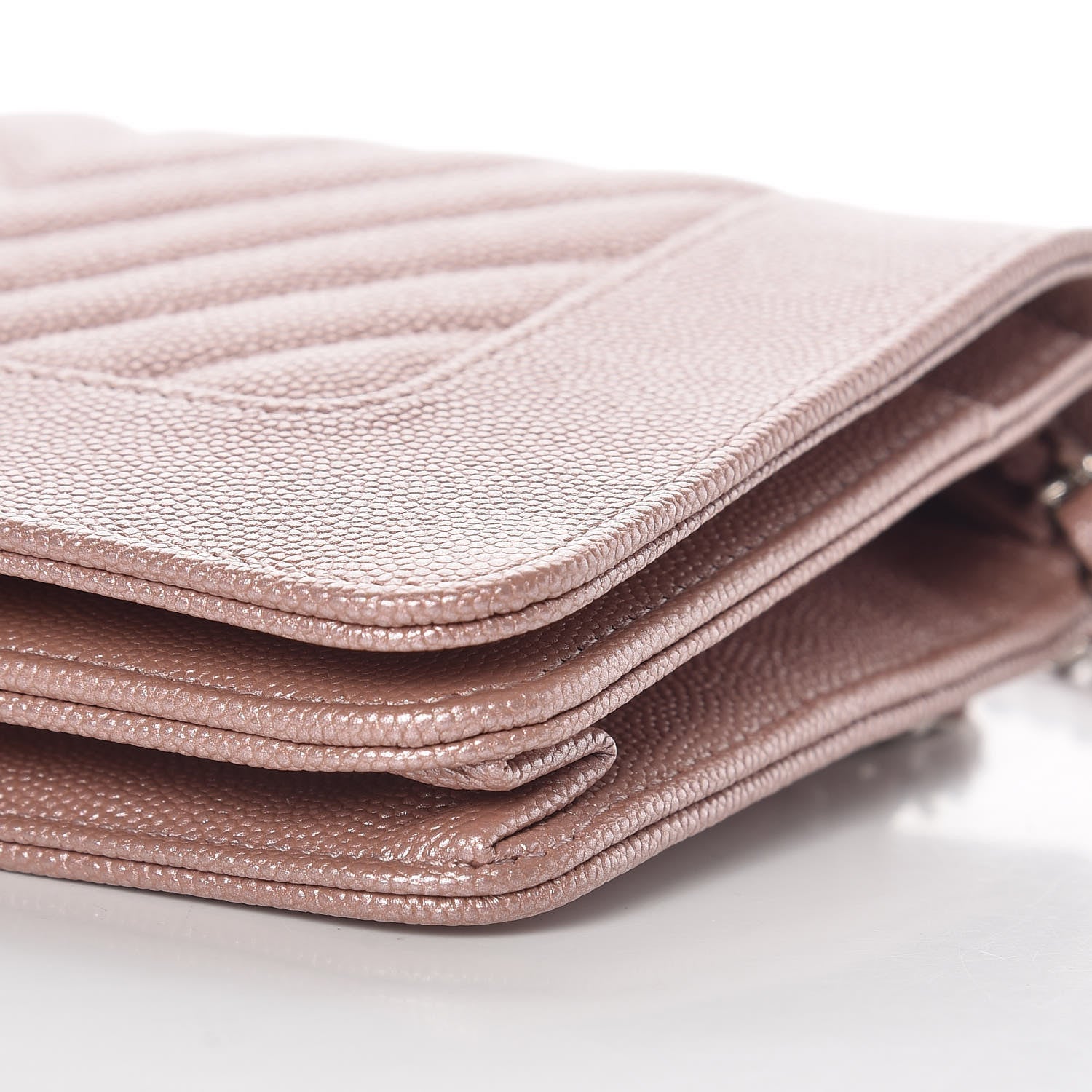 Chanel Metallic Caviar Chevron Quilted Vintage Mademoiselle Wallet On Chain WOC Pink 6 of 11