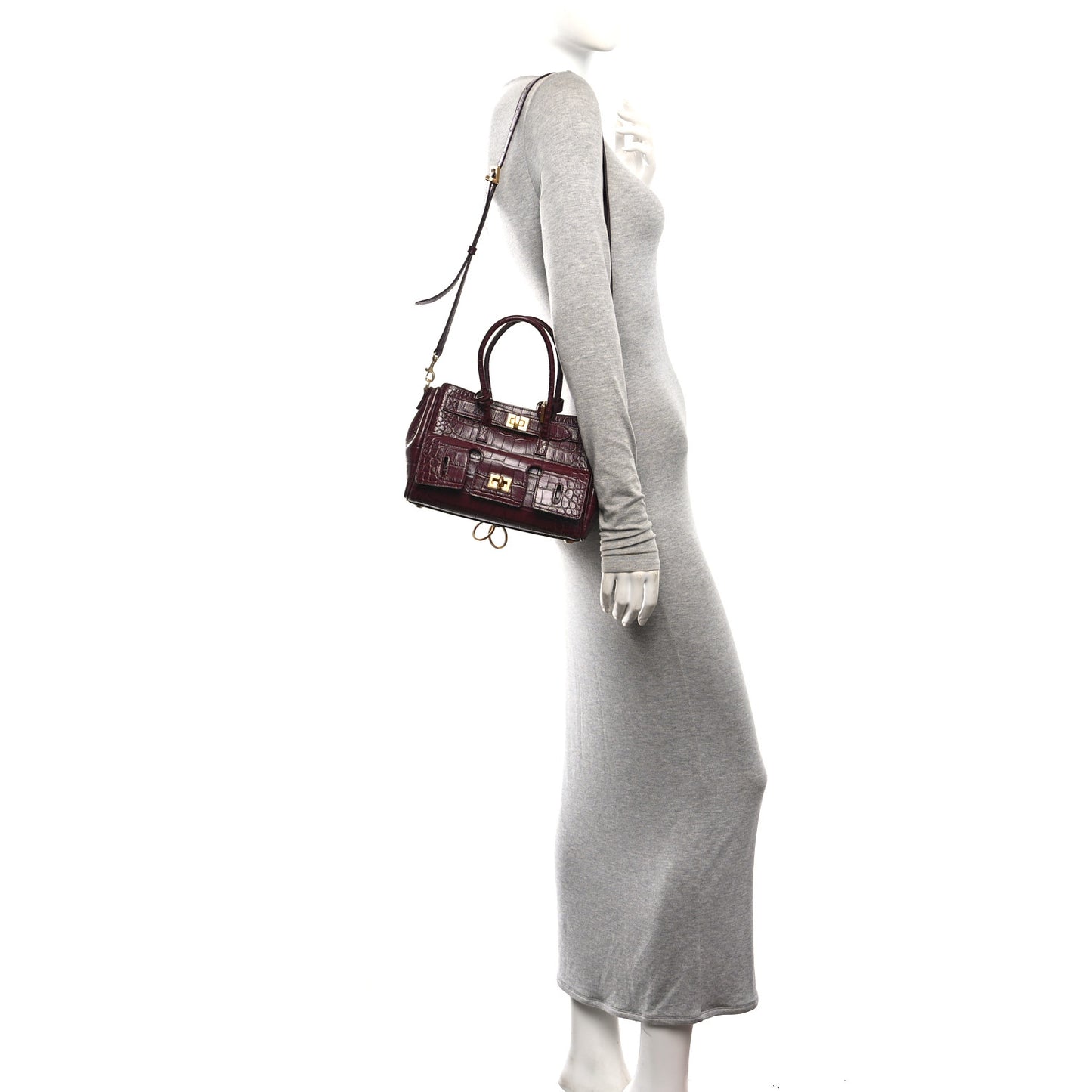 Calfskin Crocodile Embossed Mini Bel Air Carry All Bag Dark Burgundy