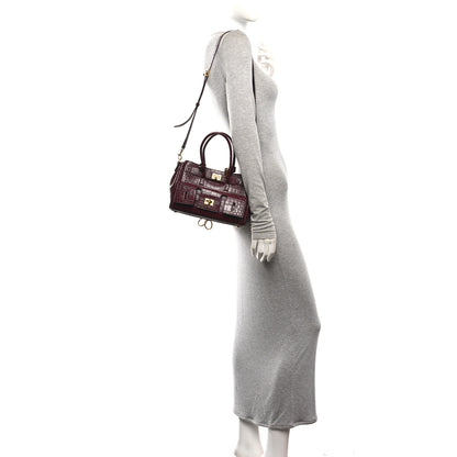 Balenciaga Calfskin Crocodile Embossed Mini Bel Air Carry All Bag Dark Burgundy 2 of 9