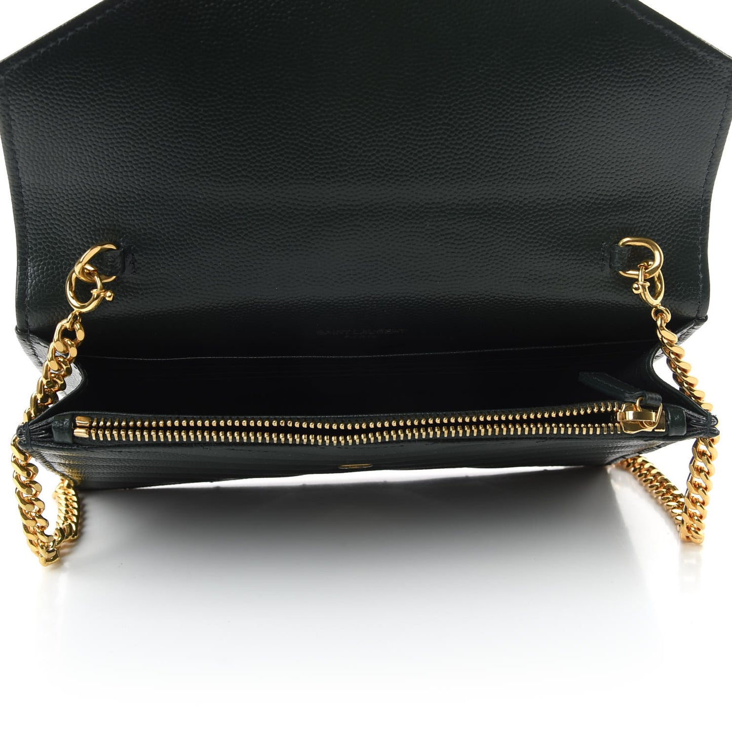 Grain De Poudre Matelasse Chevron Monogram Envelope Chain Wallet Dark Green