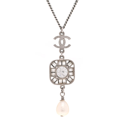 Chanel Crystal Baguette Pearl CC Necklace Silver 4 of 6