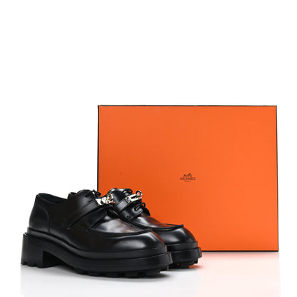 Hermes Glossed Calfskin First Oxford 39.5 Black 9 of 9