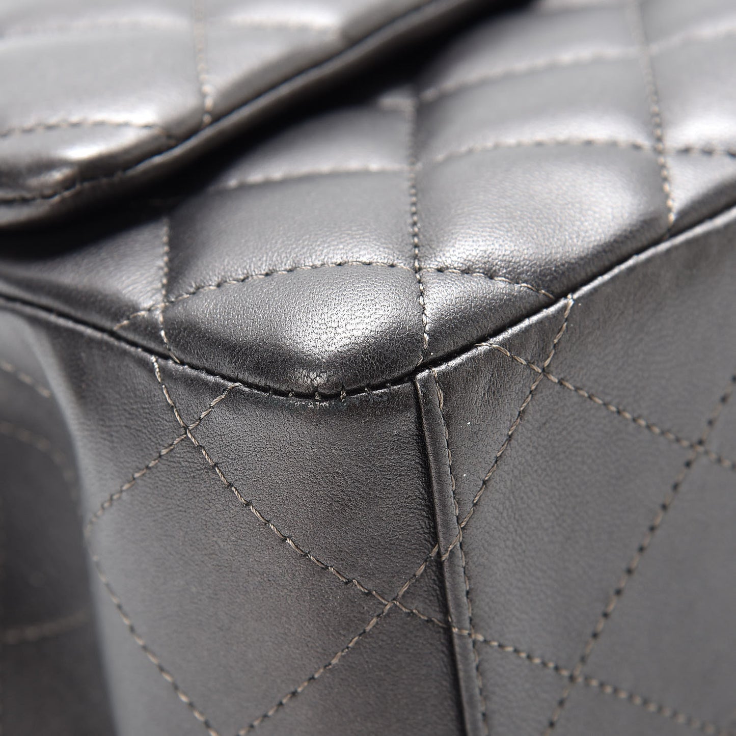Metallic Lambskin Quilted Maxi Single Flap Dark Grey