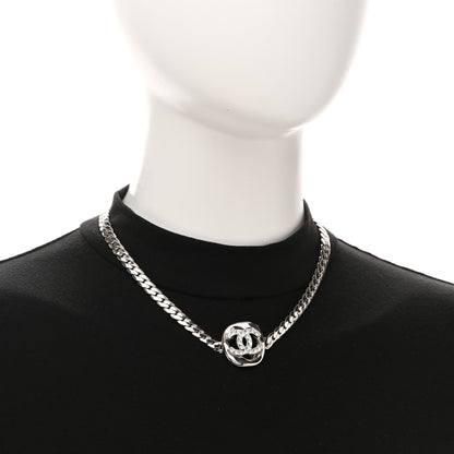 Chanel Metal Crystal CC Choker Necklace Silver 2 of 6