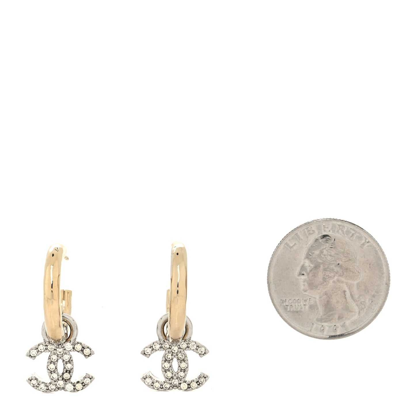 Metal Crystal CC Hoop Drop Earrings Gold