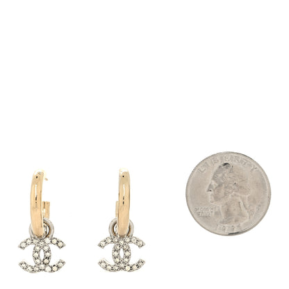 Chanel Metal Crystal CC Hoop Drop Earrings Gold 2 of 4