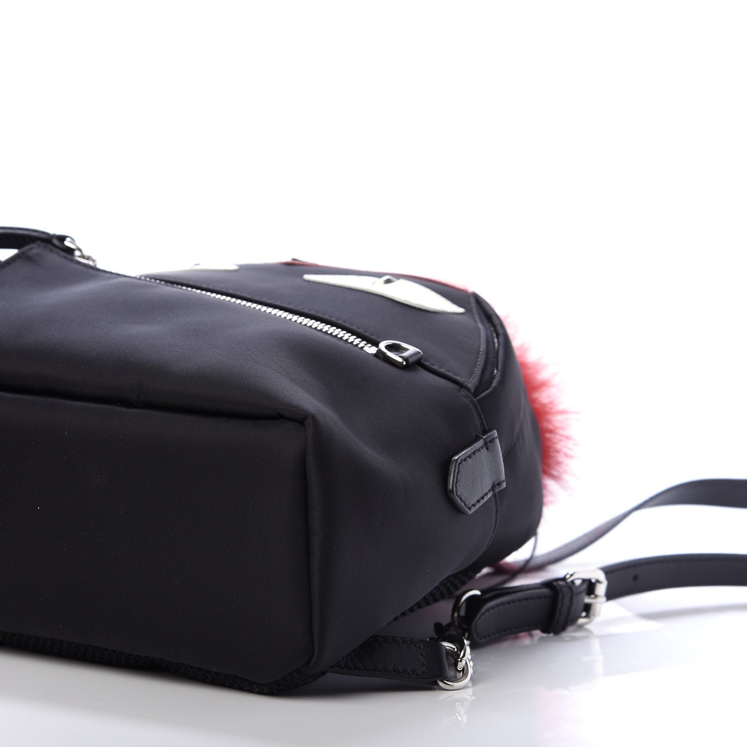 Fendi Nylon Vitello Dolce Elaphe Fox Fur Monster Eyes Mini Backpack Black Natural Bordeaux Multicolor 6 of 9