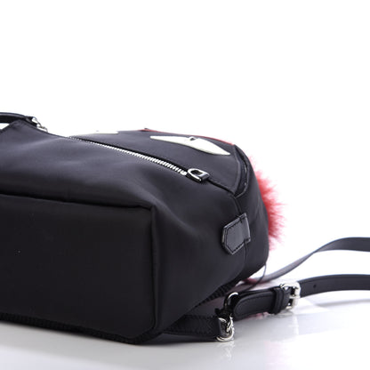 Fendi Nylon Vitello Dolce Elaphe Fox Fur Monster Eyes Mini Backpack Black Natural Bordeaux Multicolor 6 of 9