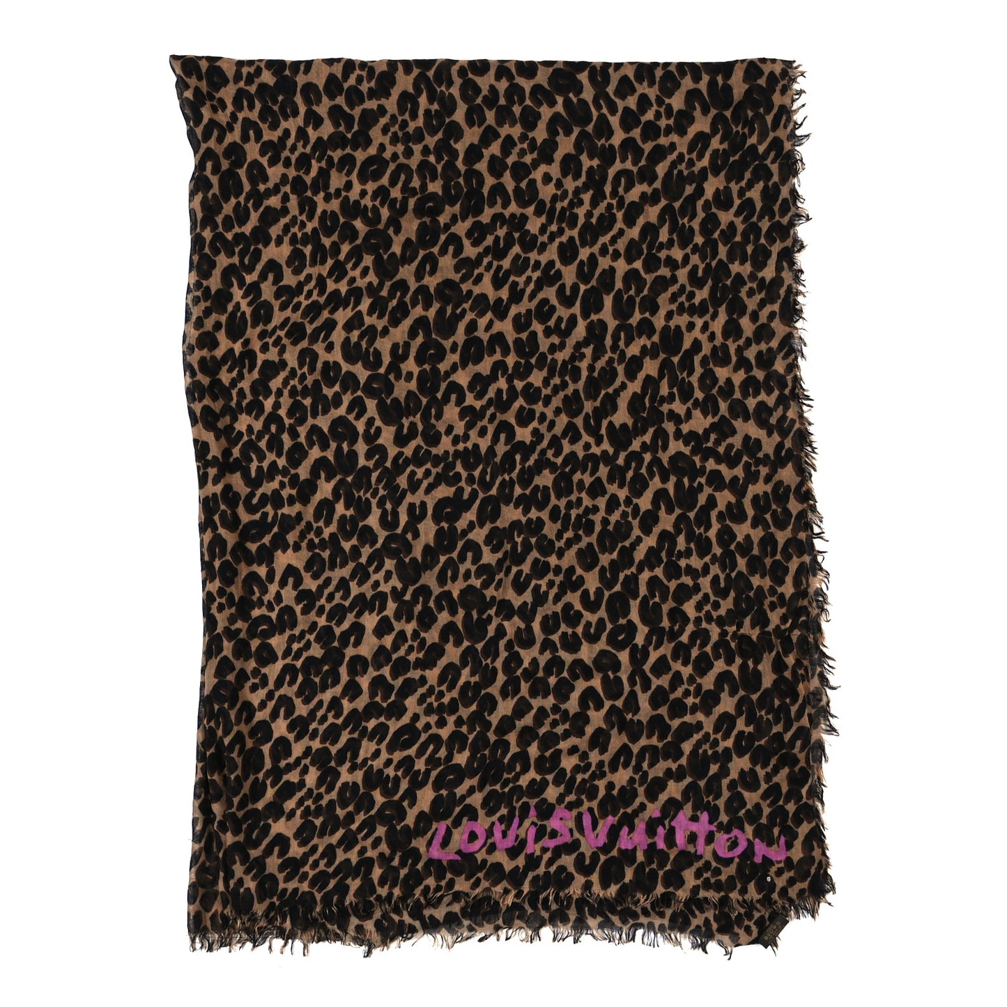 Cashmere Silk Leopard Etole Stole Marron