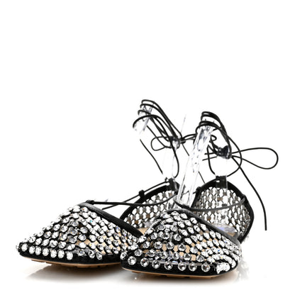 Bottega Veneta Mesh Nappa Crystal Embellished Sparkle Stretch Ankle Tie Flats 36 Black 4 of 9
