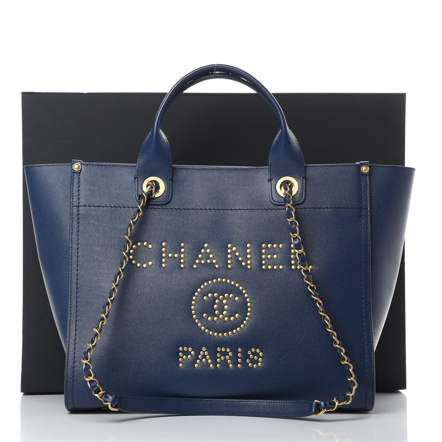 Chanel Caviar Small Studded Deauville Tote Navy 14 of 14