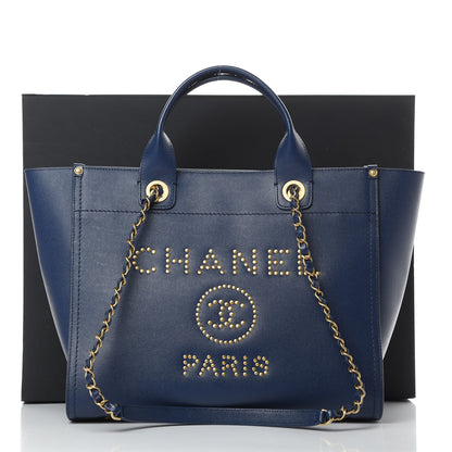 Chanel Caviar Small Studded Deauville Tote Navy 14 of 14