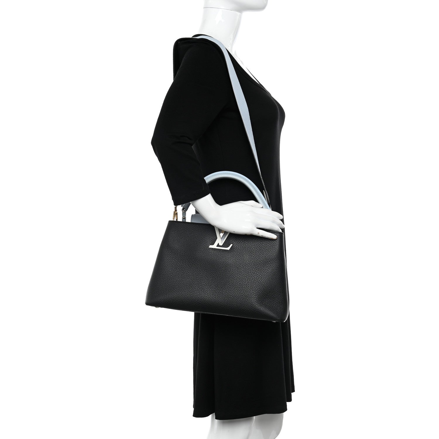 Louis Vuitton Taurillon Capucines MM Black Blue White 2 of 10