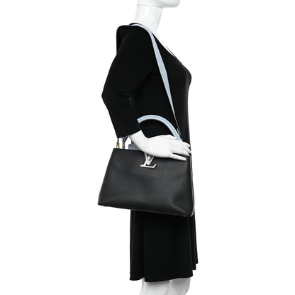 Louis Vuitton Taurillon Capucines MM Black Blue White 2 of 10