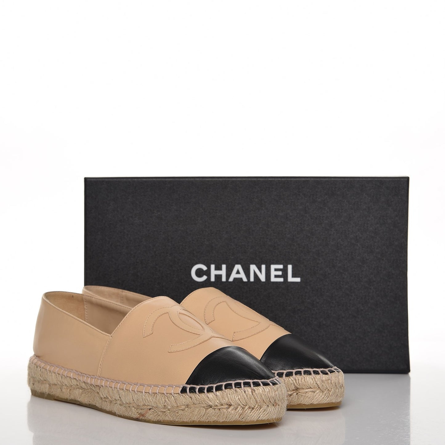 Lambskin Cap Toe CC Espadrilles 41 Beige Black