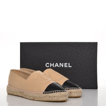 Chanel Lambskin Cap Toe CC Espadrilles 41 Beige Black 10 of 10