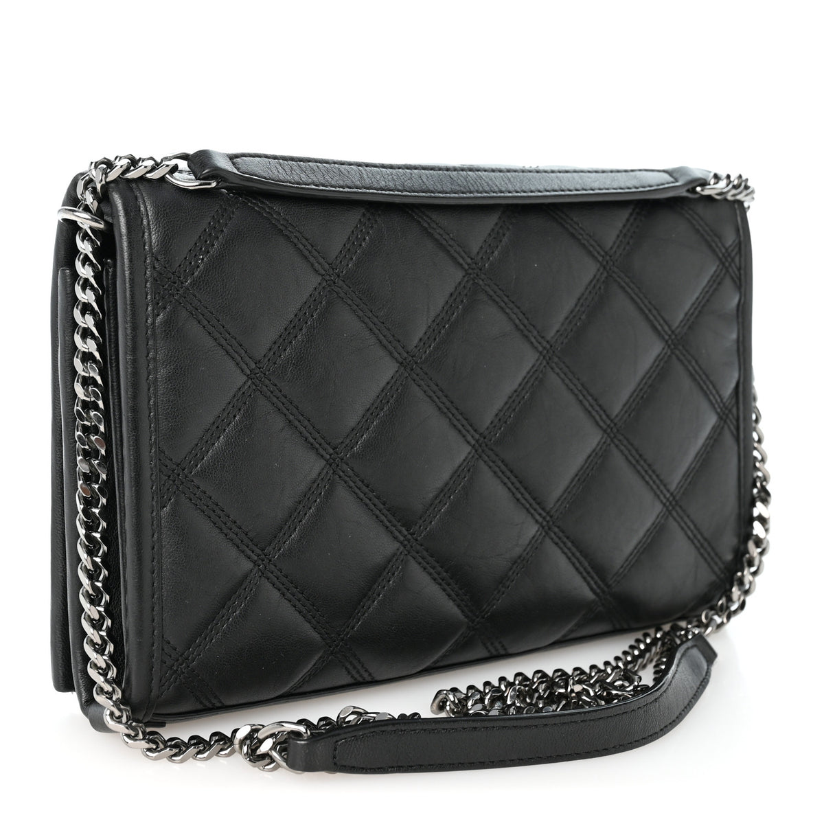 Saint Laurent Lambskin Diamond Quilted Becky Chain Wallet Black 3 of 10