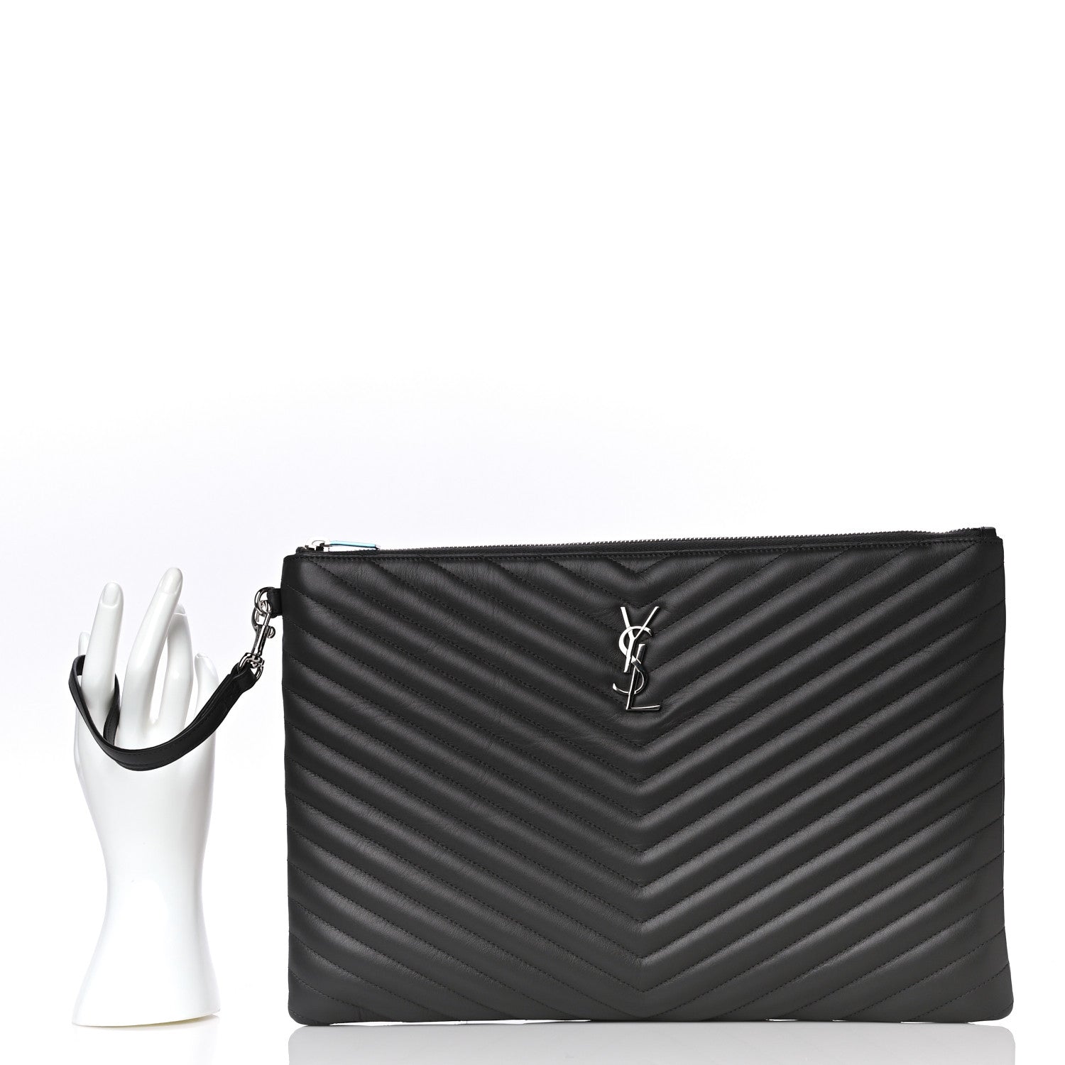 Saint Laurent Calfskin Matelasse Chevron Cassandre Monogram Document Holder Coal 7 of 8