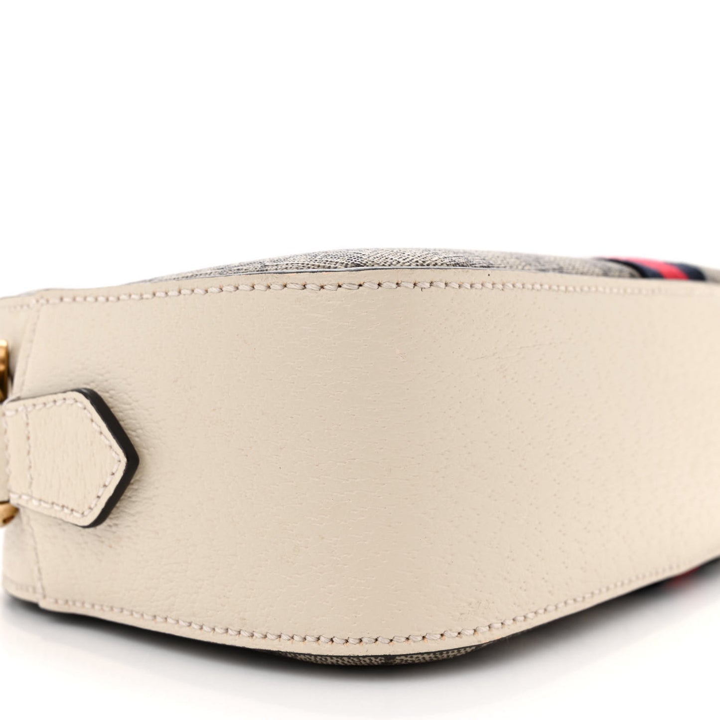 GG Supreme Monogram Textured Calfskin Web Small Ophidia Camera Bag Beige Ebony Mystic White