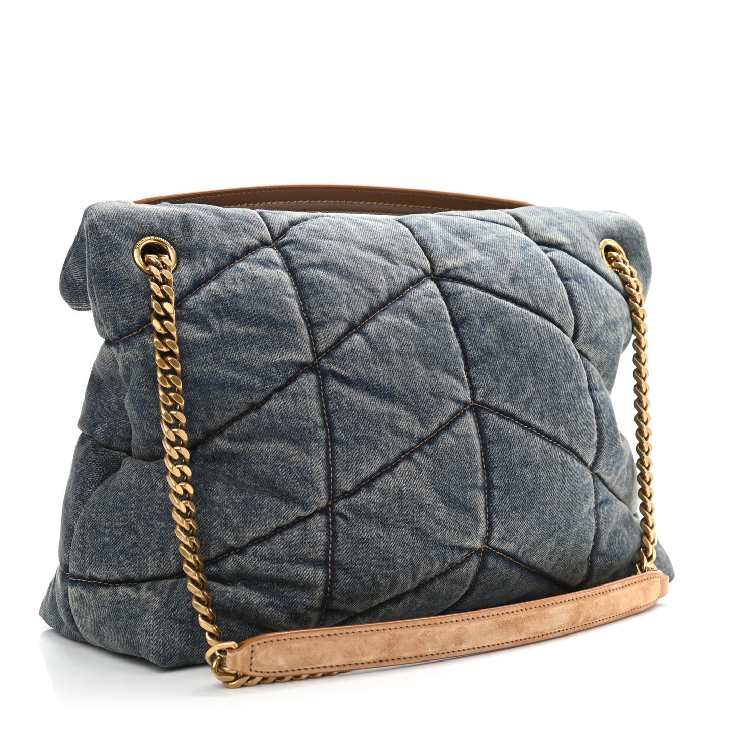 Denim Quilted Medium Loulou Puffer Monogram Chain Satchel Blue Cinnamon