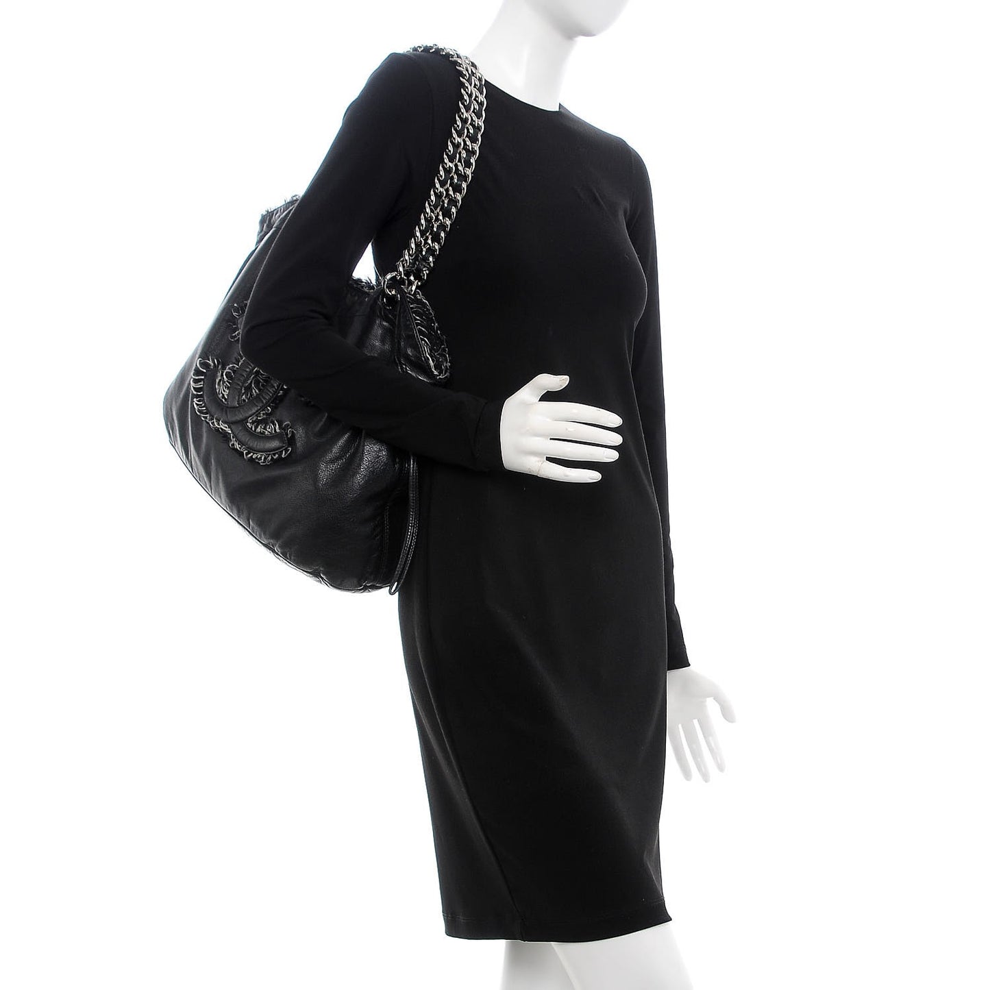 Tweed Lambskin Drawstring Tweedy Tote Black
