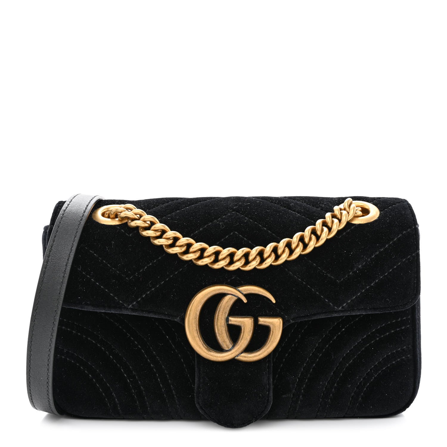 Gucci Velvet Matelasse Mini GG Marmont Shoulder Bag Black 1 of 10