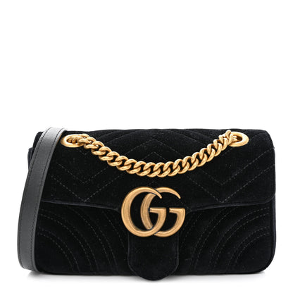 Gucci Velvet Matelasse Mini GG Marmont Shoulder Bag Black 1 of 10