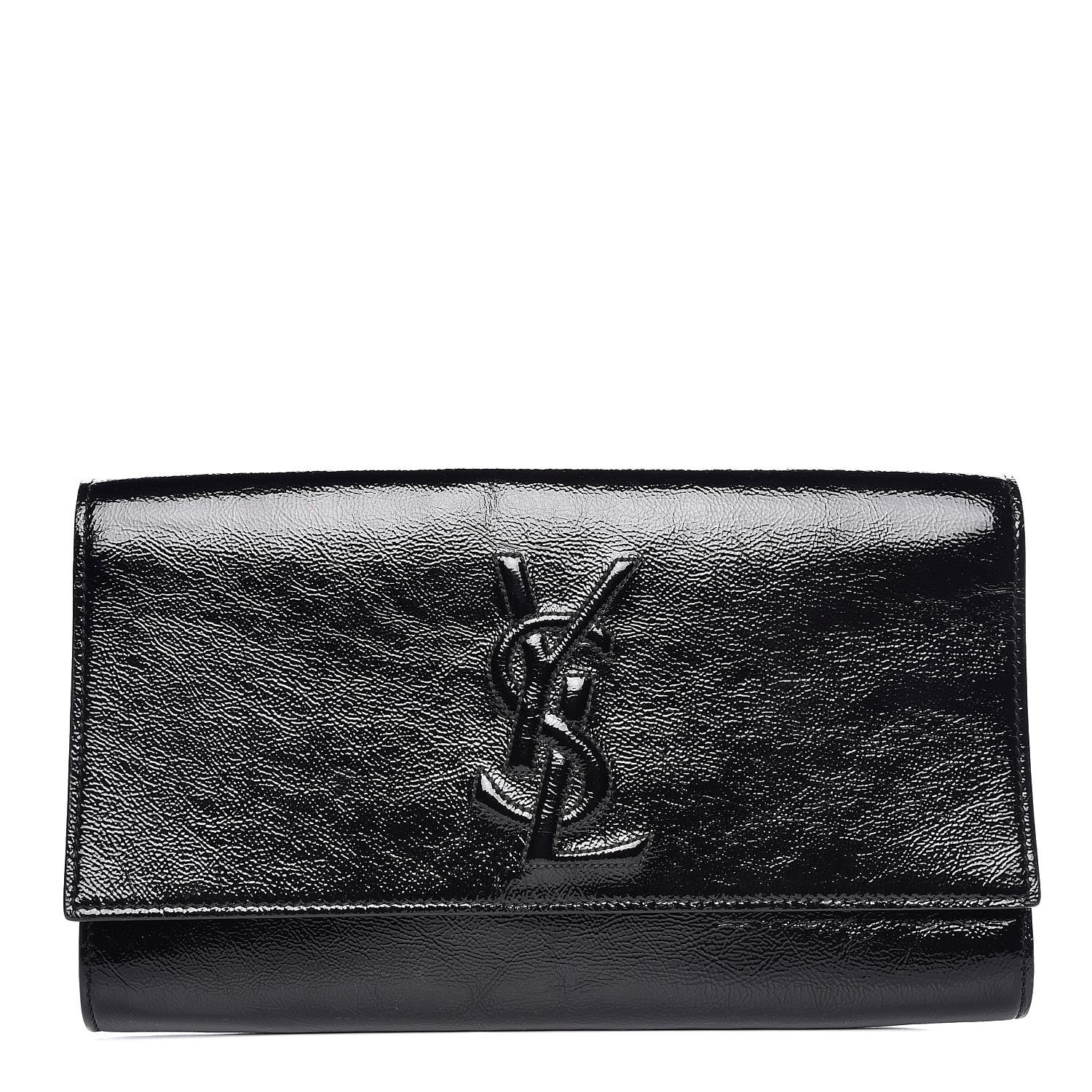 Saint Laurent Textured Patent Monogram Large Belle De Jour Clutch Black 1 of 6