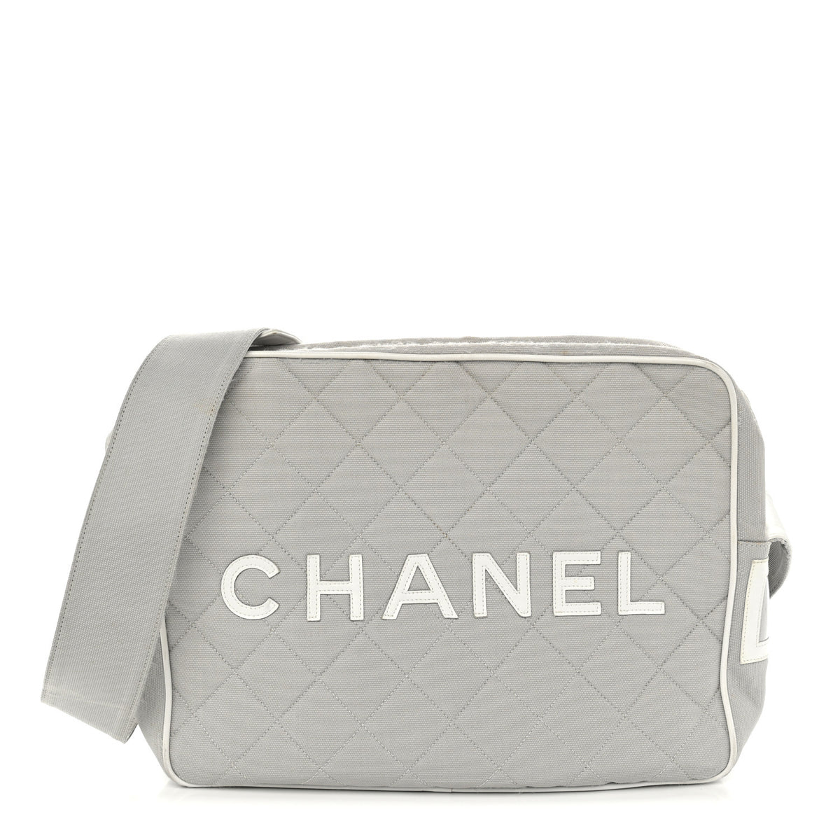 Chanel Canvas Quilted Sport Shoulder Bag Grey White 1 of 15