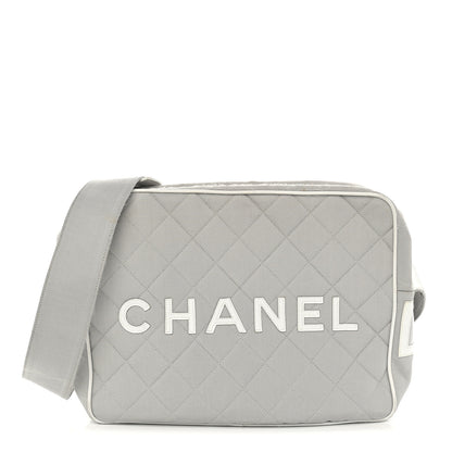Chanel Canvas Quilted Sport Shoulder Bag Grey White 1 of 15