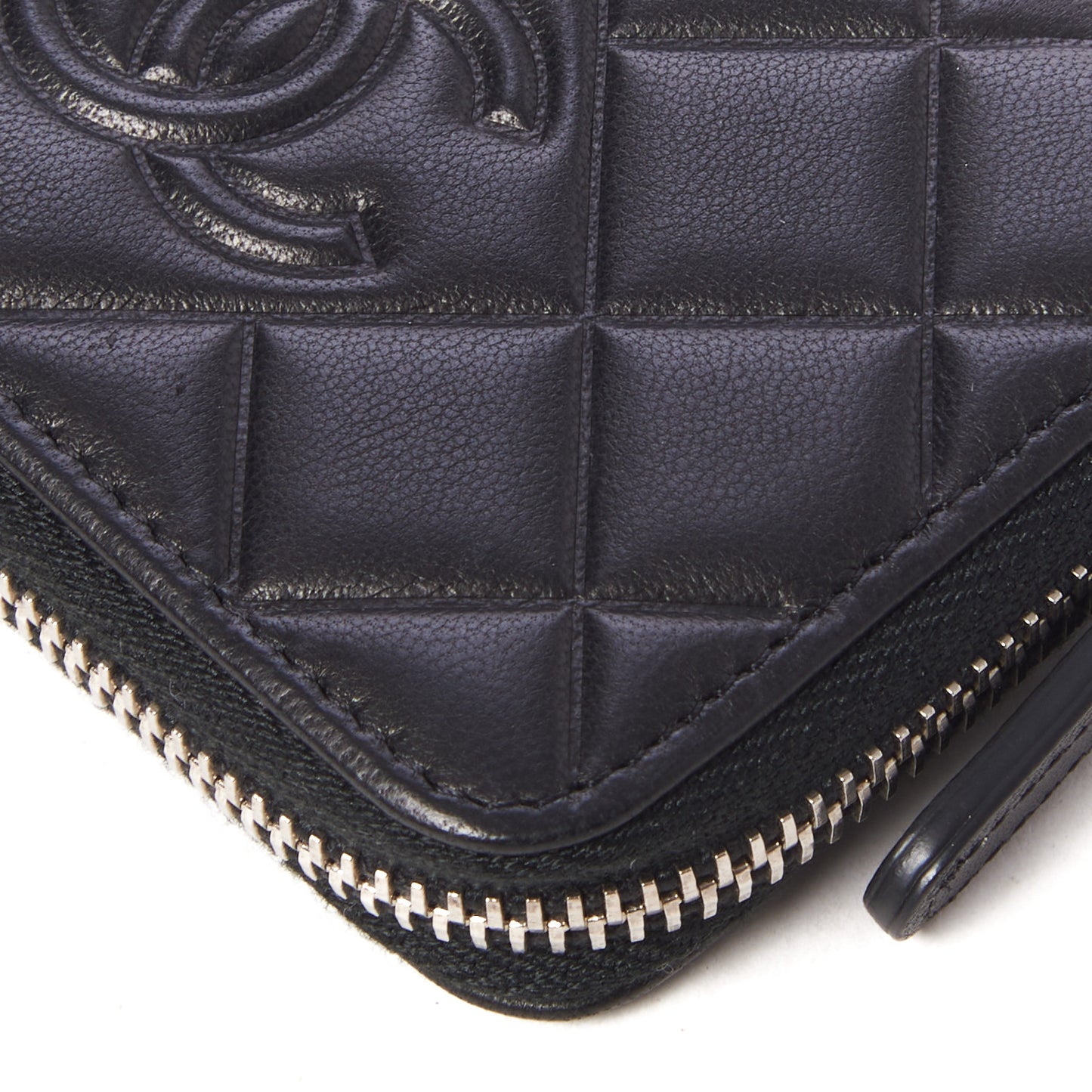 Lambskin Quilted Diamond CC Zip Around Coin Purse Black