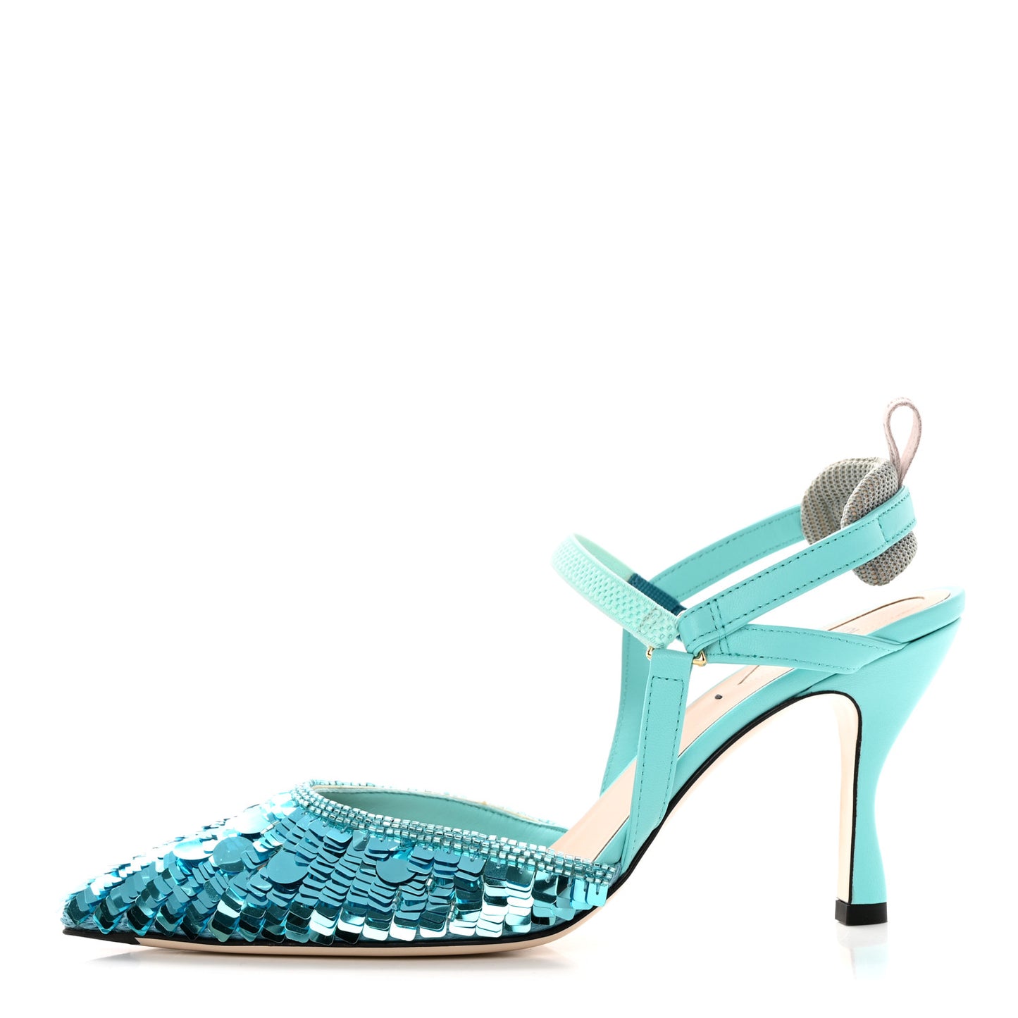 Organza Sequin Paillettes Colibri Lite 85mm Slingback Pumps 38.5 Nudo Blue Tiffany Blue