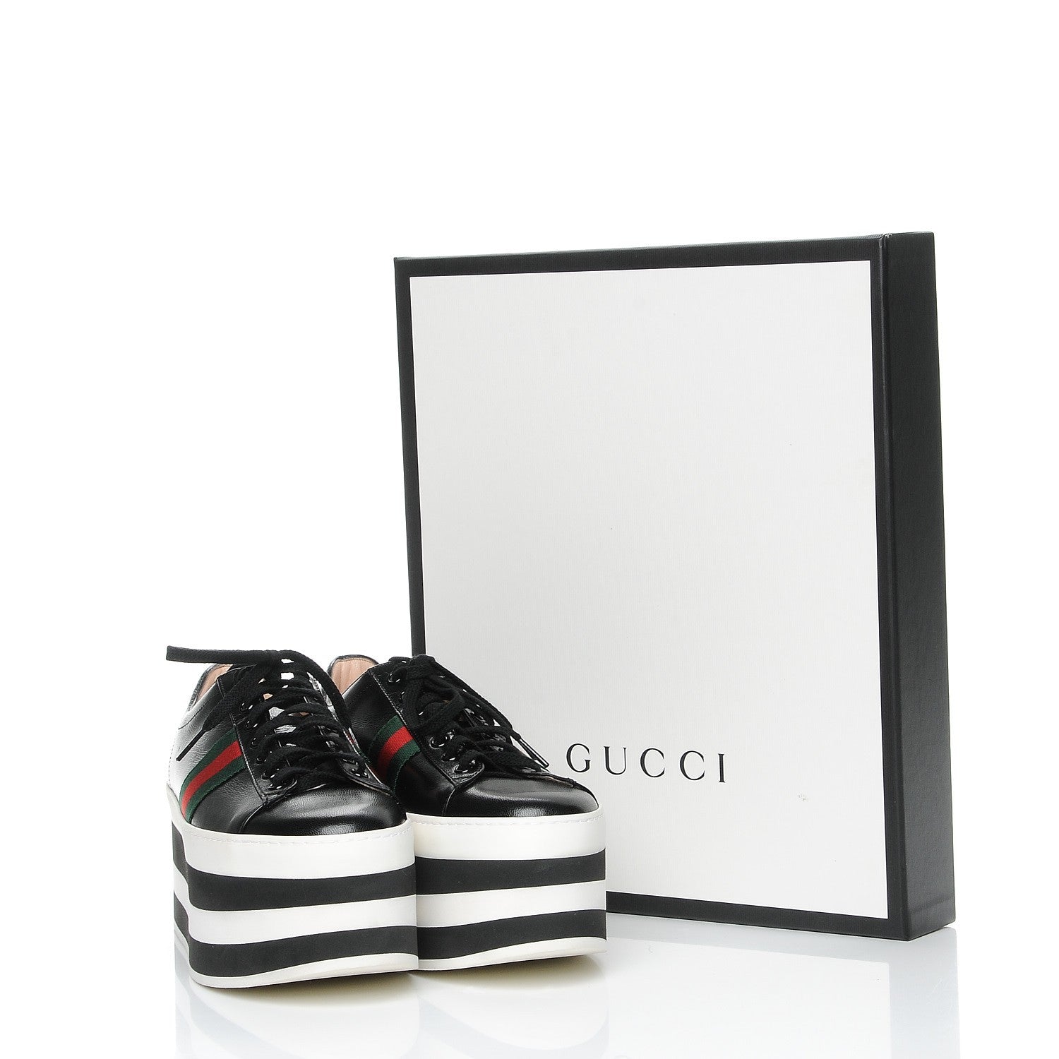 Gucci Malaga Kid Peggy Platform Sneakers 41 Black White 9 of 9