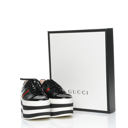 Gucci Malaga Kid Peggy Platform Sneakers 41 Black White 9 of 9