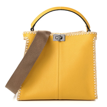 Fendi Cuoio Romano Selleria Raffia Bi-Color Woven Medium Peekaboo X-Lite Sunflower Paglia 1 of 4