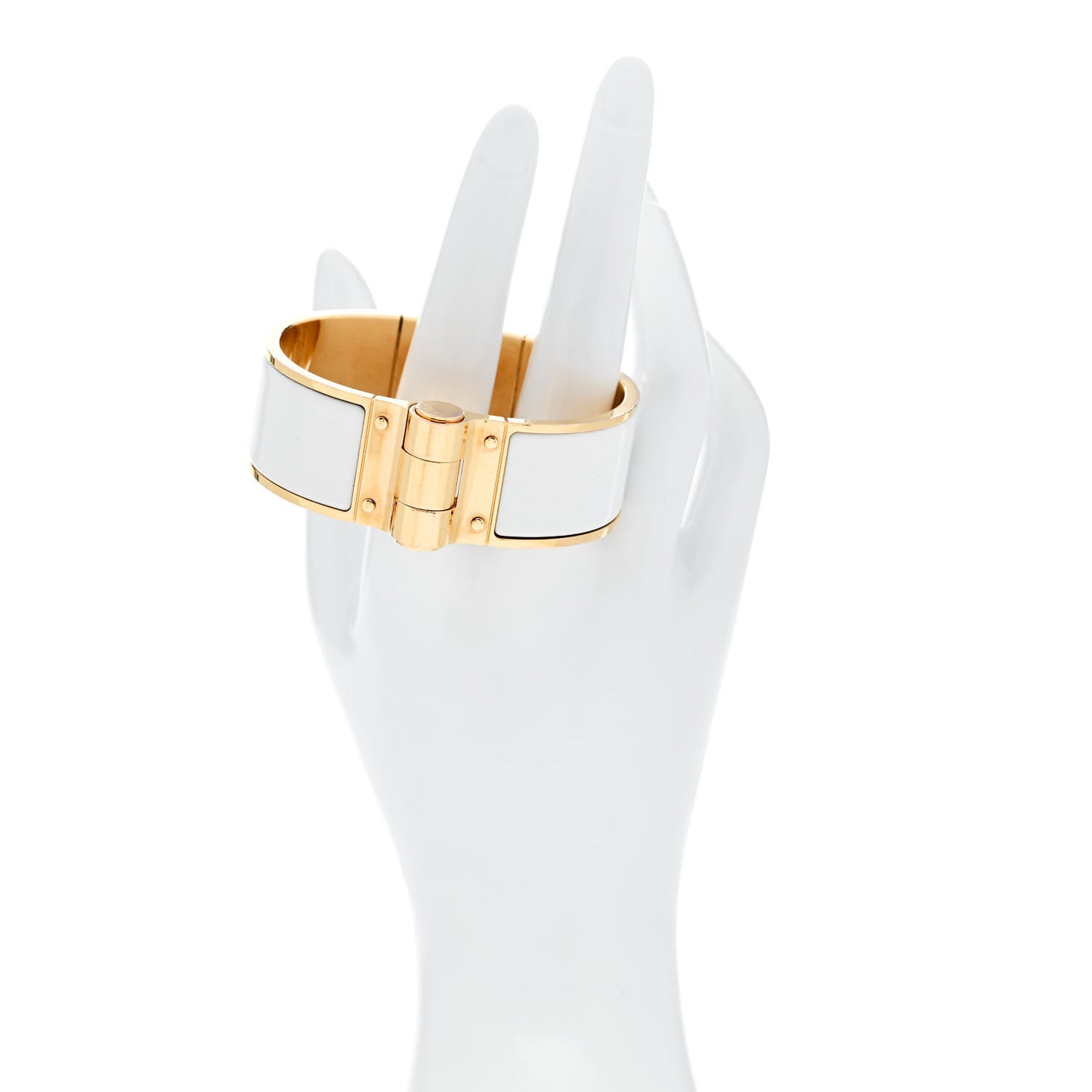 Enamel Charniere Uni Wide Hinged Bracelet S White