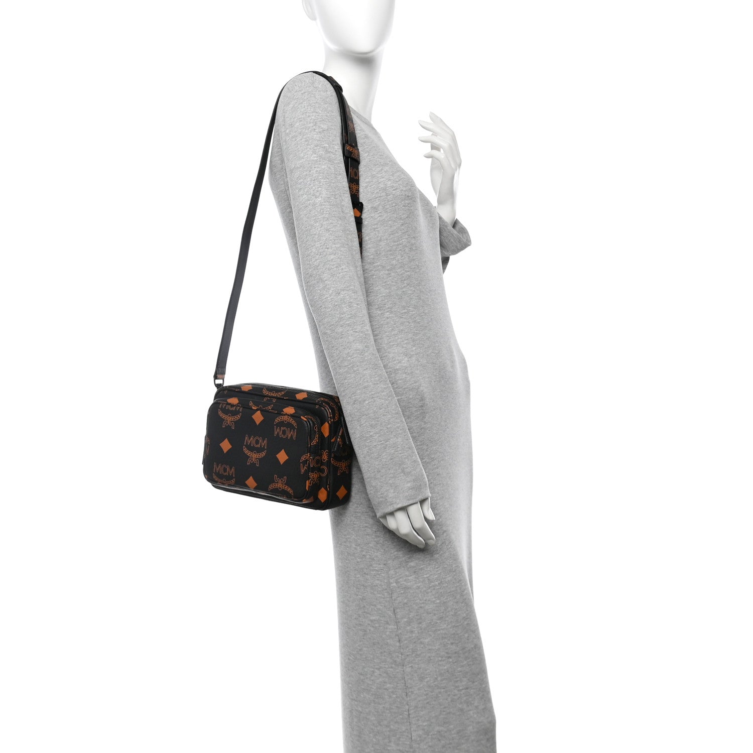 MCM Maxi Visetos Aren Crossbody Black Cognac 2 of 9