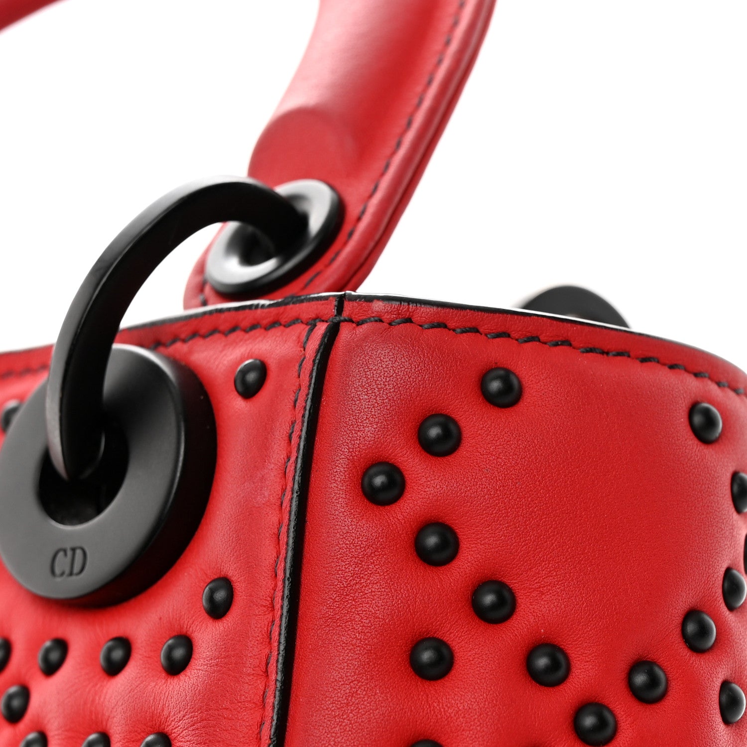 Christian Dior Ultra Matte Calfskin Studded Mini Supple Lady Dior Red Black 23 of 23