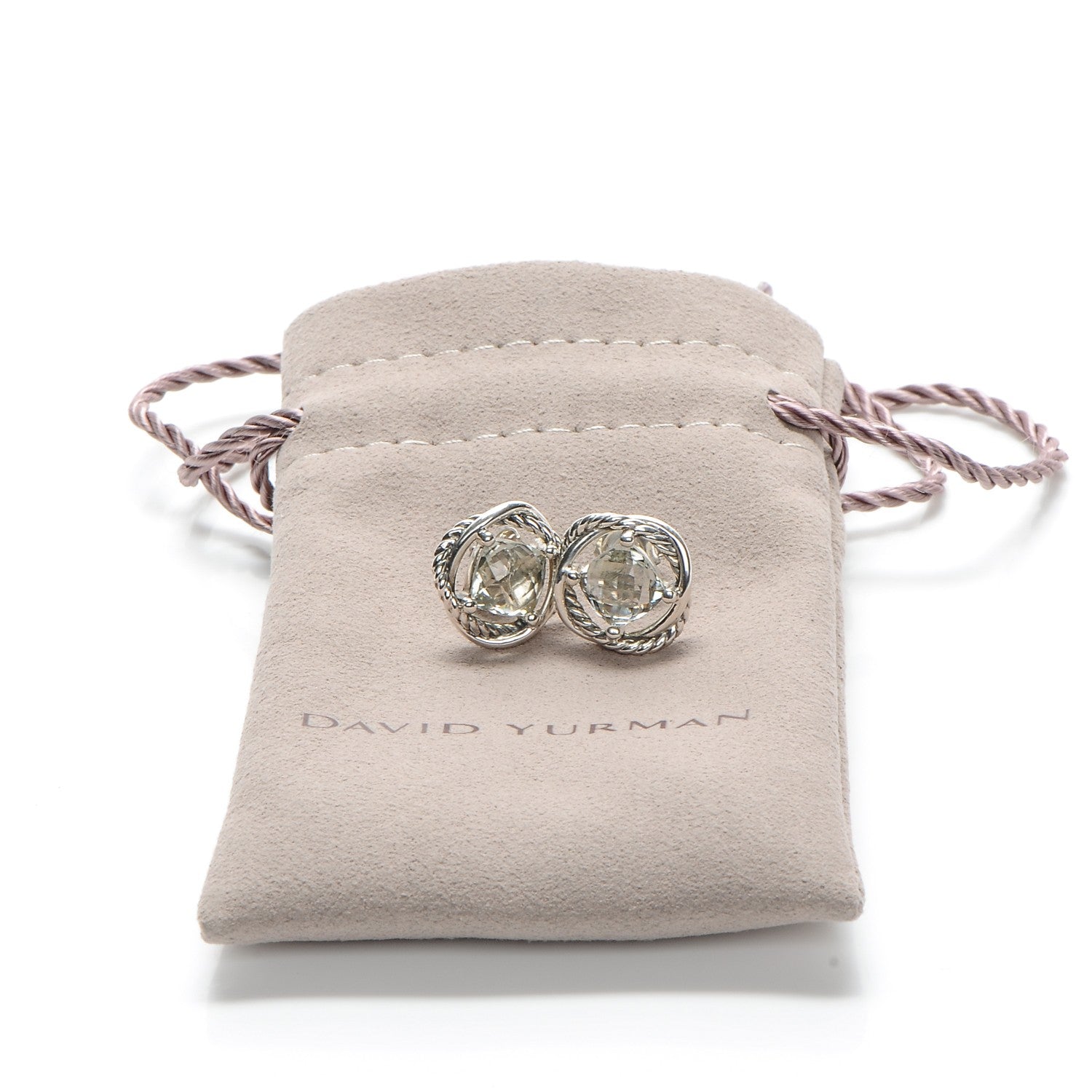 David Yurman Sterling Silver Prasiolite 7mm Infinity Earrings 6 of 6