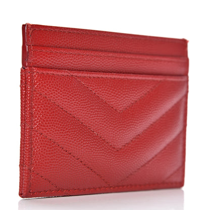 Saint Laurent Grain De Poudre Matelasse Chevron Monogram Credit Card Case New Red 3 of 9