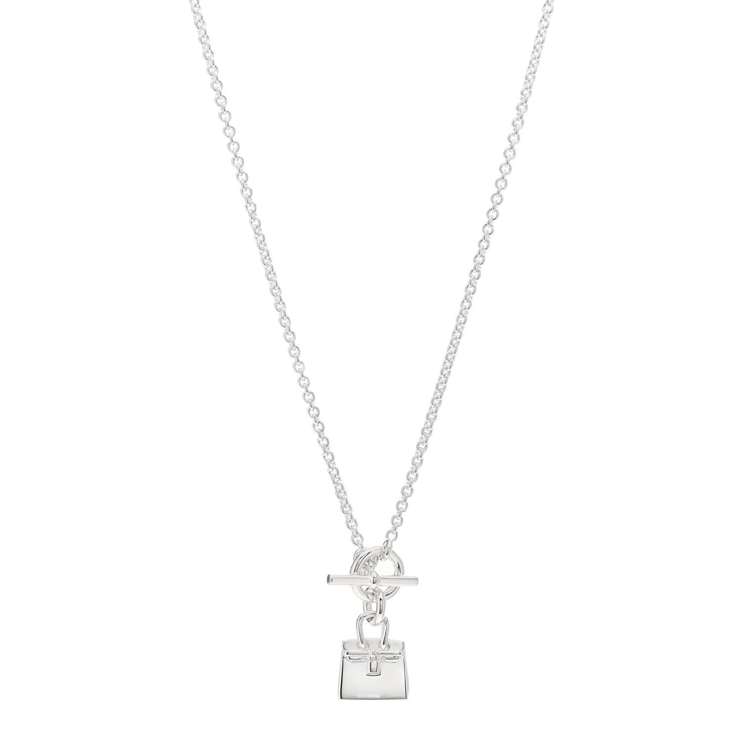 Hermes Sterling Silver Birkin Charm Pendant Necklace 1 of 5