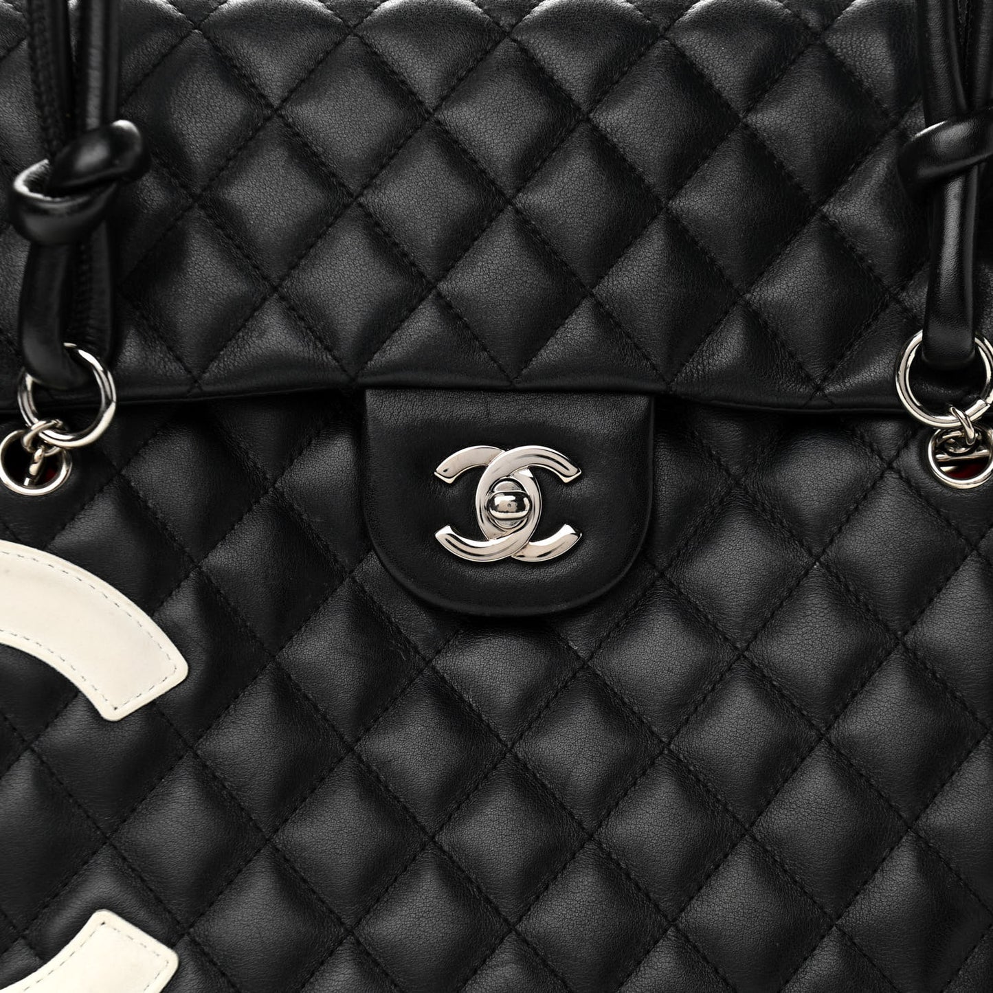 Calfskin Quilted Large Cambon Flap Black White