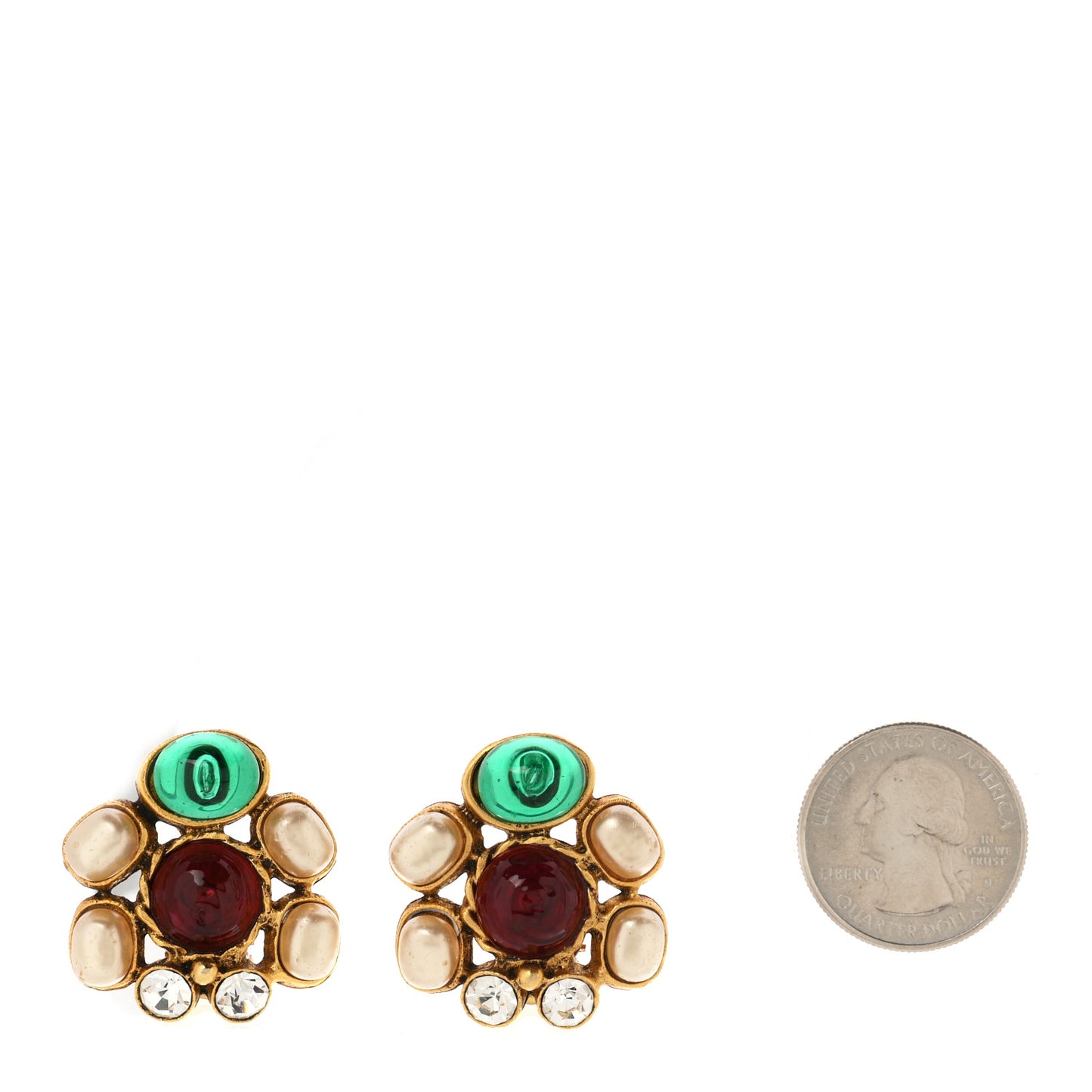 Gripoix Pearl Crystal Clip On Earrings Gold Multicolor